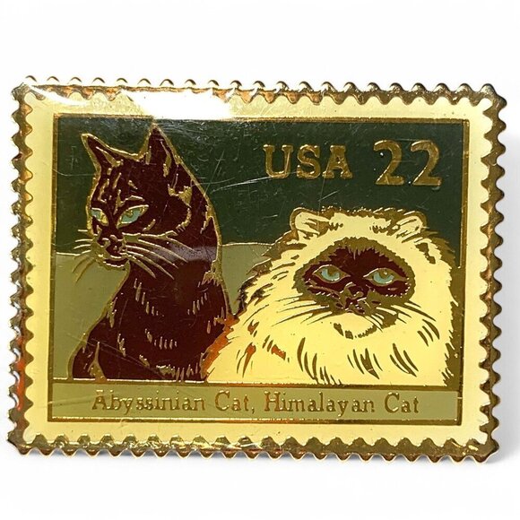 Vintage Postal Service Cat Stamp Lapel Pin By Jonathan Grey & Associates Gold - Picture 1 of 9